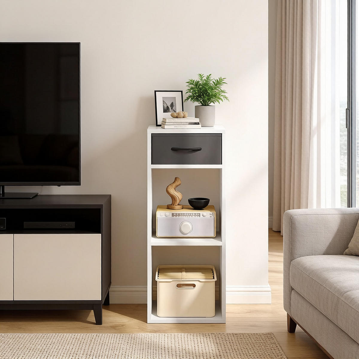 BÜCHERREGAL Grau/Weiß 1 Schublade und 2 offene Fächer 32/30/80 cm - Grau, Holzwerkstoff (32.4/80/30cm) - PANGIVO
