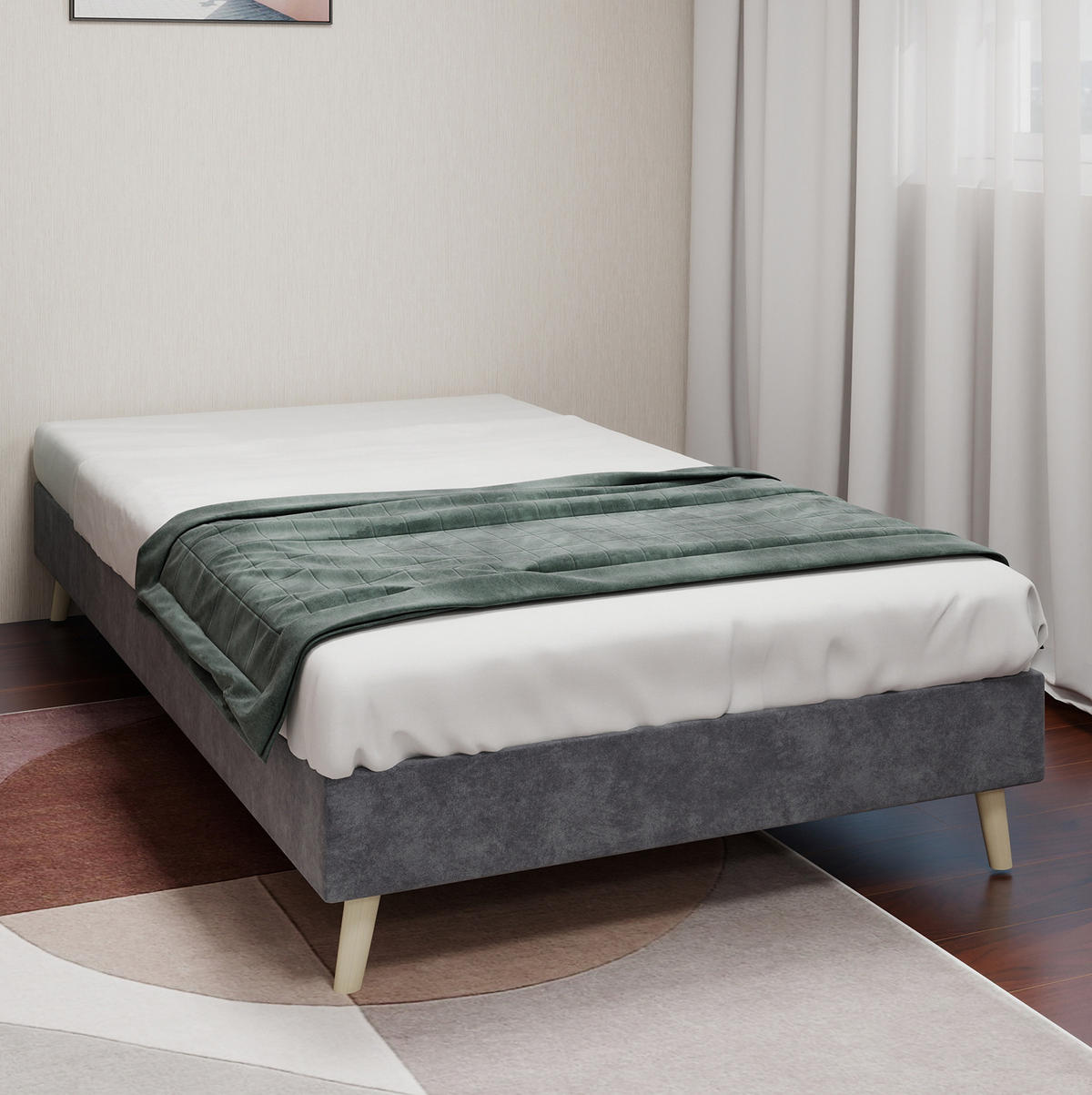 POSTEL 90/200 cm šedá z látky a kovu s pevnou konstrukcí - šedá, textil (90/200cm) - OKWISH
