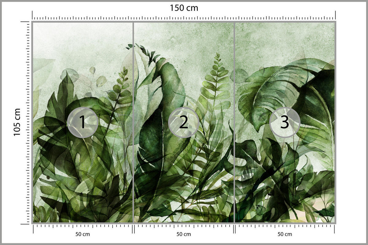 FOTOTAPETE für Wohnzimmer Grüne Blätter auf Beton 150x105 - Schwarz/Grün, Papier (150/105cm) - Muralo