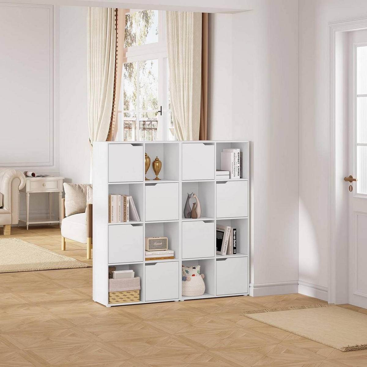 BÜCHERREGAL mit 8 Fächern, 60x120x30 cm, Weiß - Weiß, Holzwerkstoff (60/120/30cm) - Woltu