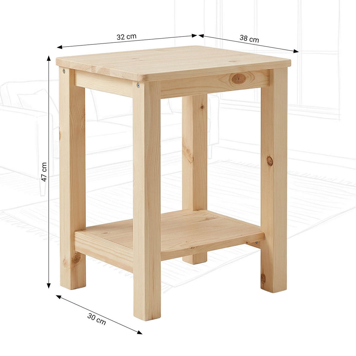 NACHTTISCH Kiefer natur 47/38/32 cm - Braun, Holz (38/47/32cm) - Homestyle4u