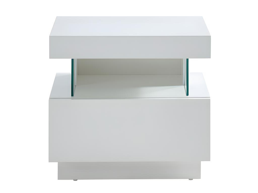 NACHTTISCH mit 1 Schublade & 1 Ablage + LEDs - MDF - Weiß lackiert - FABIO - Weiß, Holz (39/52/57cm) - Vente-Unique