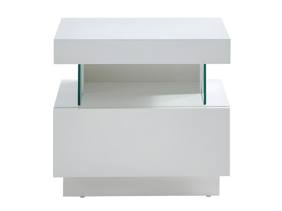 NACHTTISCH mit 1 Schublade & 1 Ablage + LEDs - MDF - Weiß lackiert - FABIO - Weiß, Holz (39/52/57cm) - Vente-Unique
