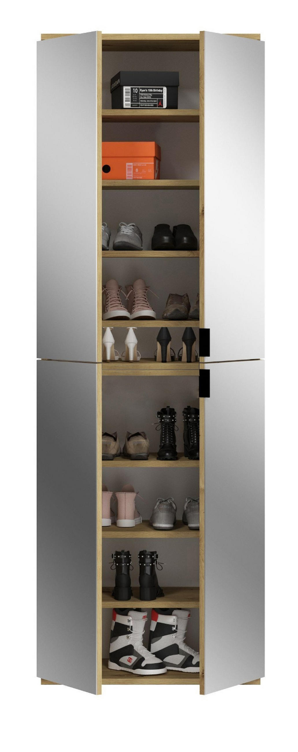GARDEROBENSCHRANK Eiche 61 cm, Flurschrank mit 4 Spiegeltüren - Chromfarben/Schwarz, Glas/Holzwerkstoff (61/193/34cm) - Inn.Furn