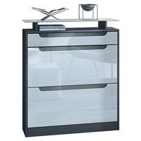 SCHUHSCHRANK Fiesta Fronten in Weiß Hochglanz, Griffmulden in Grau Hochglanz - Weiß Hochglanz, Holzwerkstoff (89/104/23cm) - Vladon