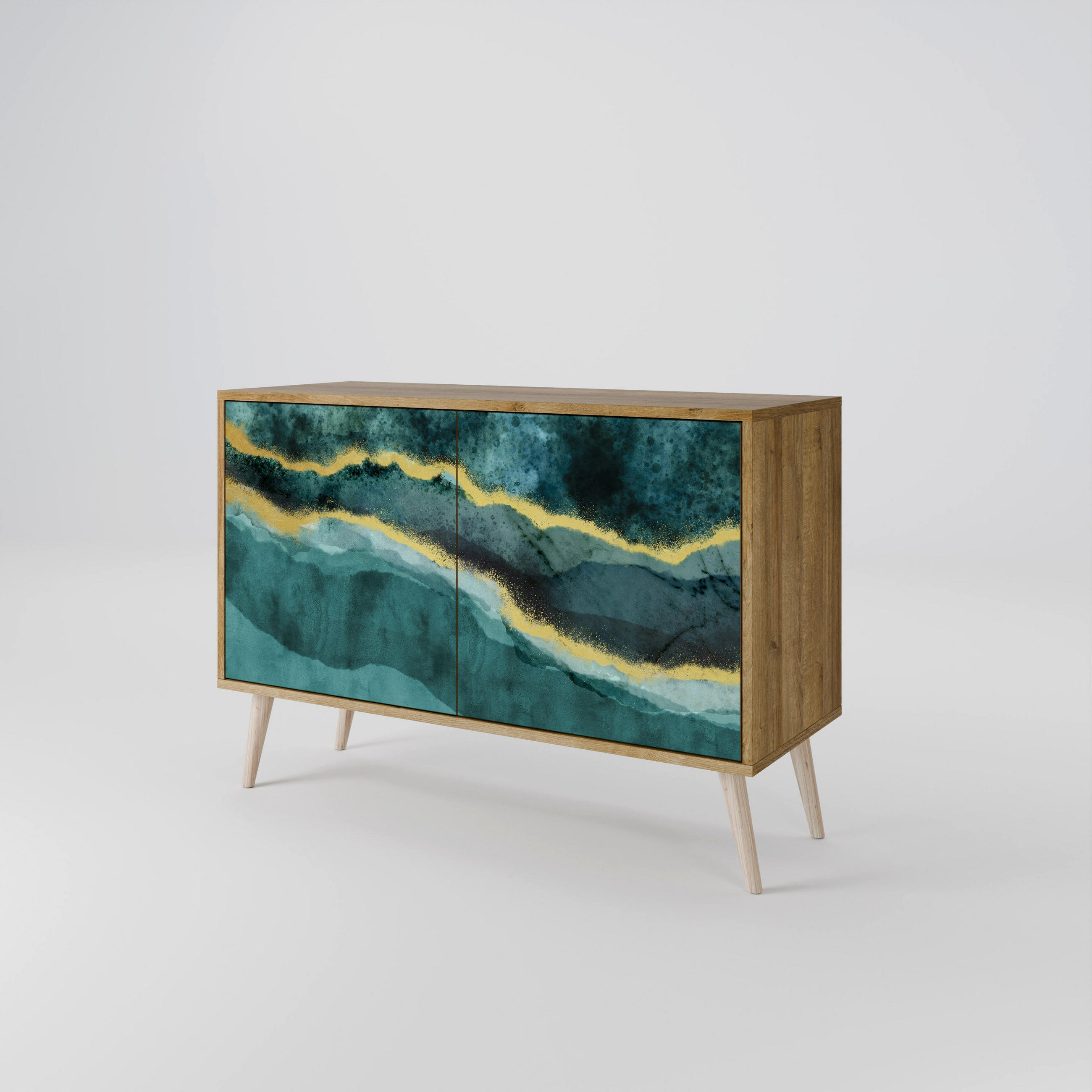 SIDEBOARD GOLDRUSH ODYSSEY, Eicheneffekt, 111x42x77,5 cm, 2 Türen - Eichefarben/Buchefarben, Holzwerkstoff/Buchenholz (111/77.5/42cm) - SpaceRebels