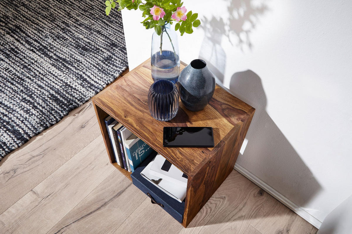 BEISTELLTISCH Massivholz Regalform Cube NAKO, Braun 43x33x43 cm - Braun, Holz (33/43/43cm) - KADIMA DESIGN