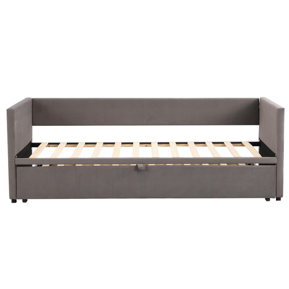 SCHLAFSOFA Samt grau ausziehbar mit Gästebett Funktion 3-fach umwandelbar Tagesbett mit Rollen - Grau, Metall (183/74/213cm) - Joyfair