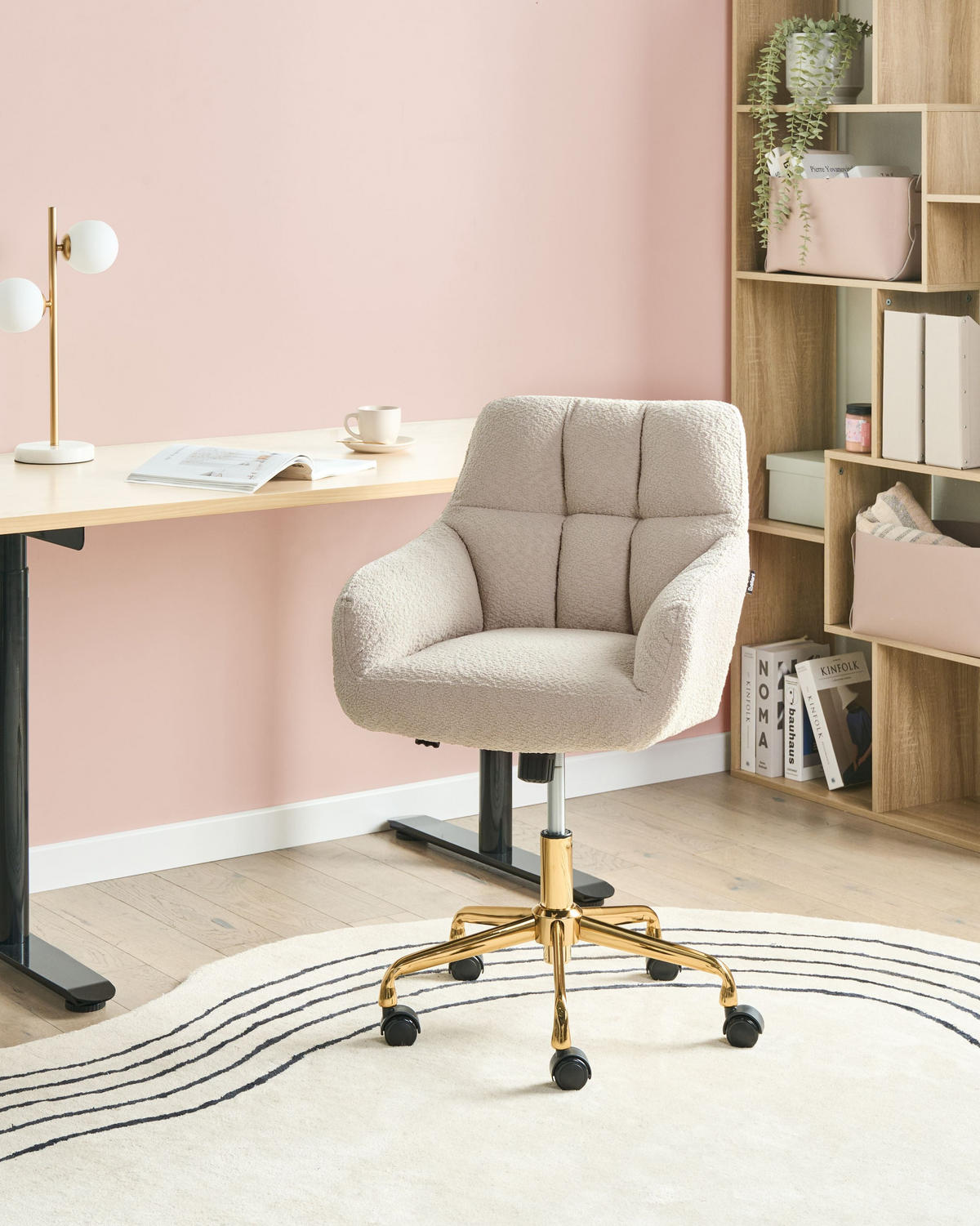 SCHREIBTISCHSTUHL Beige Palmdale - Beige/Goldfarben, Textil (58/87/61cm) - Beliani