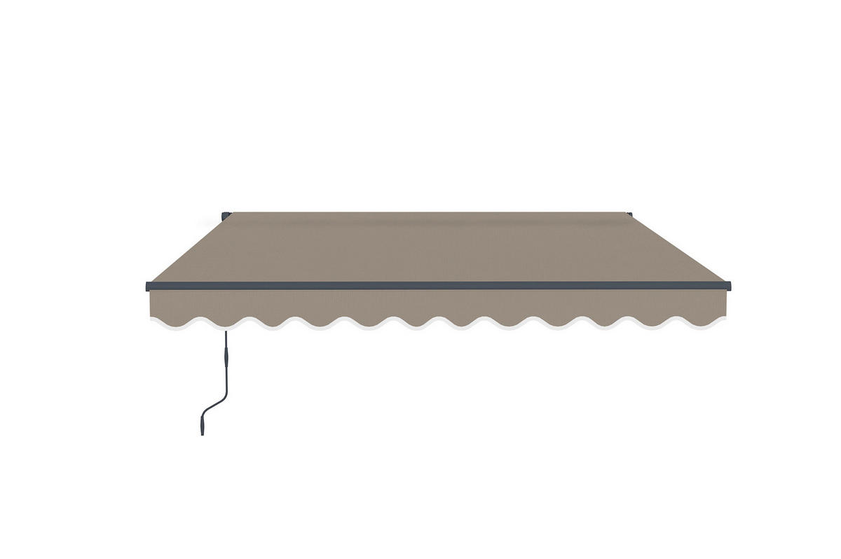 EINTEILIGE MARKISE Vecchio Taupe 3m x 2,5m - Premium-Leinwand 320g/m² - Taupe, Metall (295/270/250cm) - Cazeboo