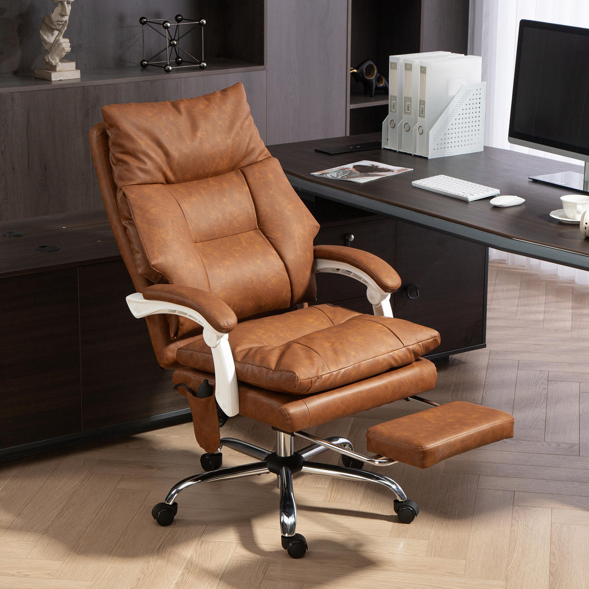 CHEFSESSEL DE-11866 mit verstellbarer Lordosenstütze Braun - Braun, Metall (65/121/76cm) - ComfortXL