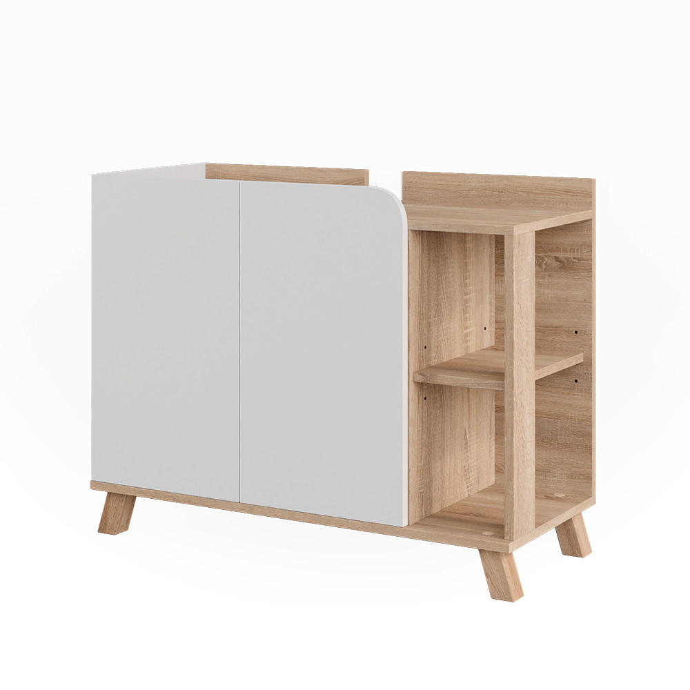 WASCHBECKENUNTERSCHRANK Karen Sonoma/Weiß 80 x 65 cm mit 2 Türen - Weiß/Sonoma Eiche, Holzwerkstoff (80/65/35cm) - Vicco