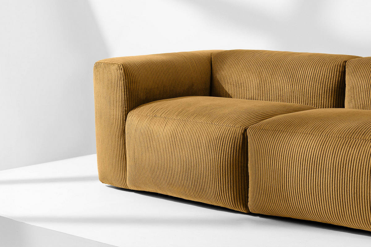 2,5-SITZER-MODULSOFA BUFFO mit extrem weicher und bequemer Sitzfläche, Kordstoff, gelb - Gelb, Textil (250/73/96cm) - KONSIMO®