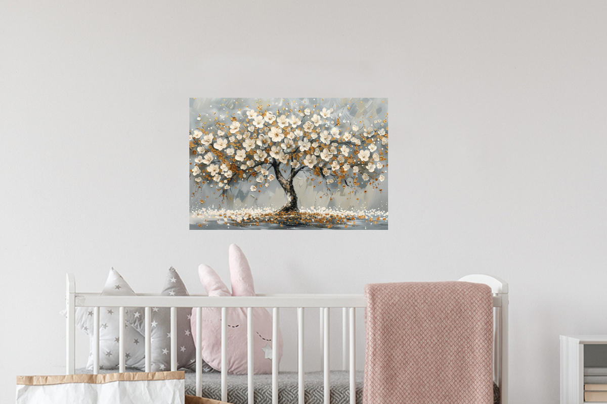 WANDTATTOO Baum - Blumen - Weiß - Natur - Kunst 60x40 cm - Weiß, Kunststoff (60/40/0.1cm) - MuchoWow