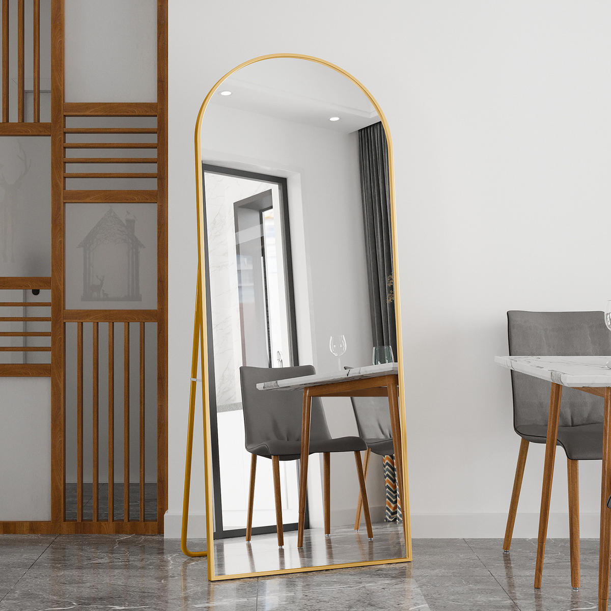 STANDSPIEGEL 1800 x 800 mm, curved full-length mirror, floor-standing, large gold frame, gold - Goldfarben, Glas (80/180/3cm) - WoodenAura