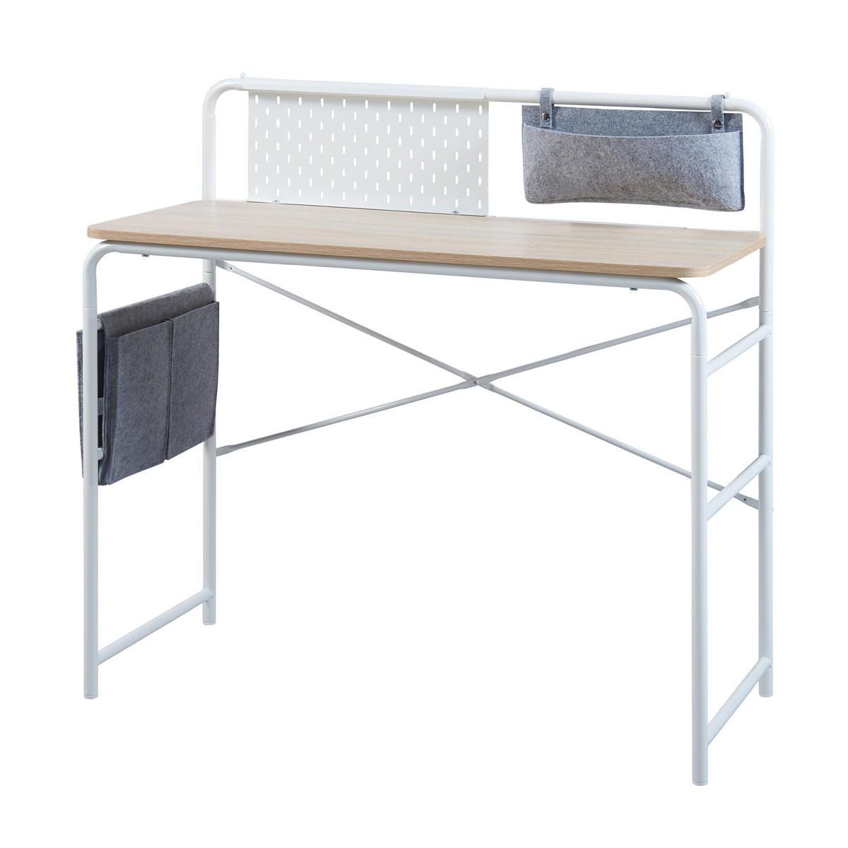 SCHREIBTISCH Dyrøy - Eichefarben/Weiß, Metall (46/98/98cm) - [en.casa]