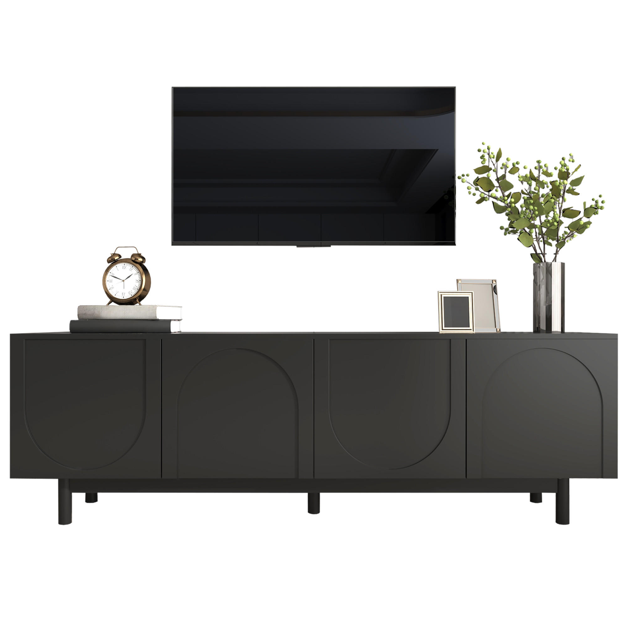 TV-SCHRANK Lowboard Modern 175x38cm verstellbare Platten Schwarz - Schwarz, Holz (48.5/18/95.5cm) - FLIEKS