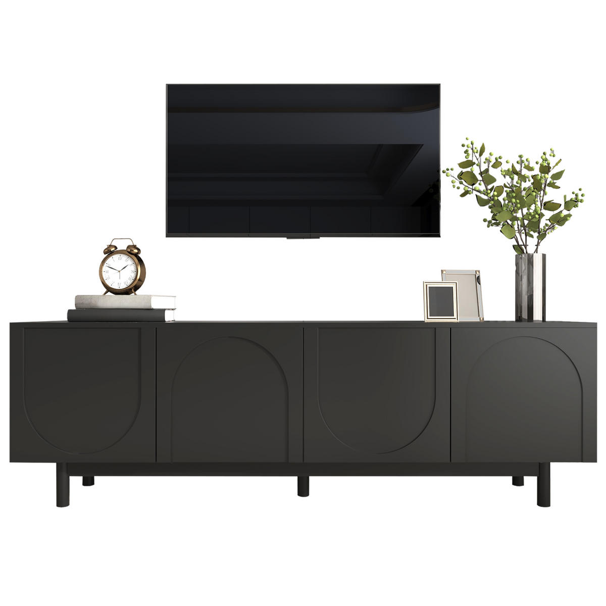TV-SCHRANK Lowboard Modern 175x38cm verstellbare Platten Schwarz - Schwarz, Holz (48.5/18/95.5cm) - FLIEKS