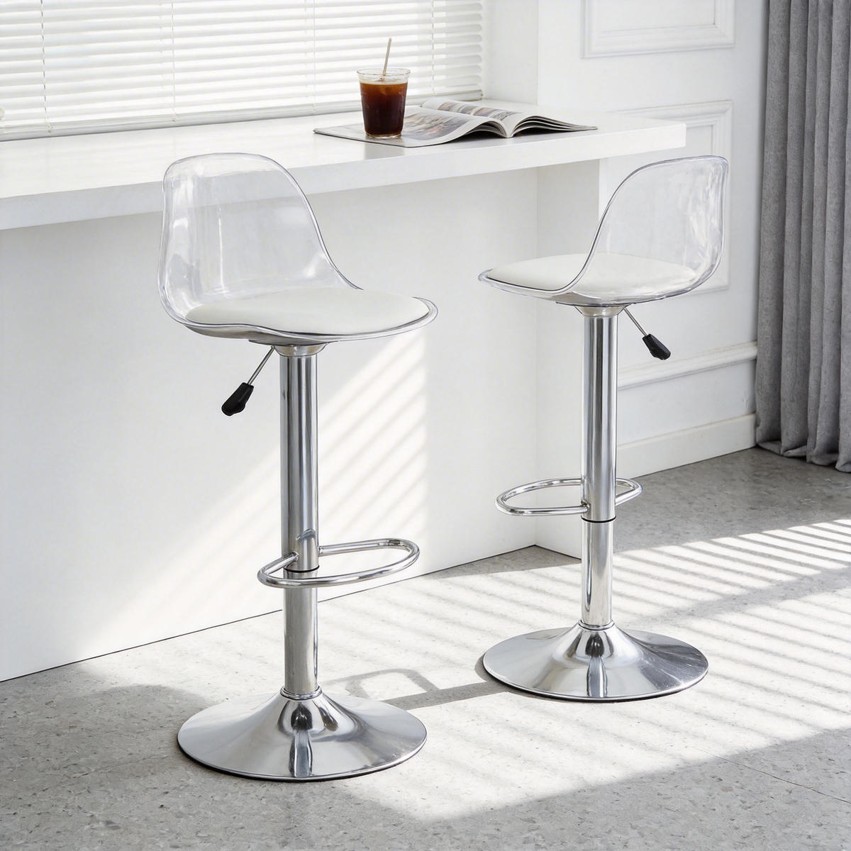 BARHOCKER DE-36526 2er Set mit transparenter Rückenlehne Silber - Silberfarben, Metall (40.5/104/40.5cm) - ComfortXL