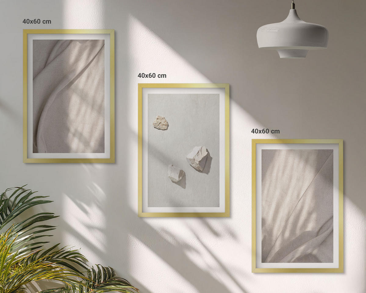 WANDBILDER 3er Set - 40x60 cm Goldrahmen - Nahaufnahmen der Struktur im Boho-Stil - Goldfarben, Kunststoff (40/60cm) - ArtPrintCave