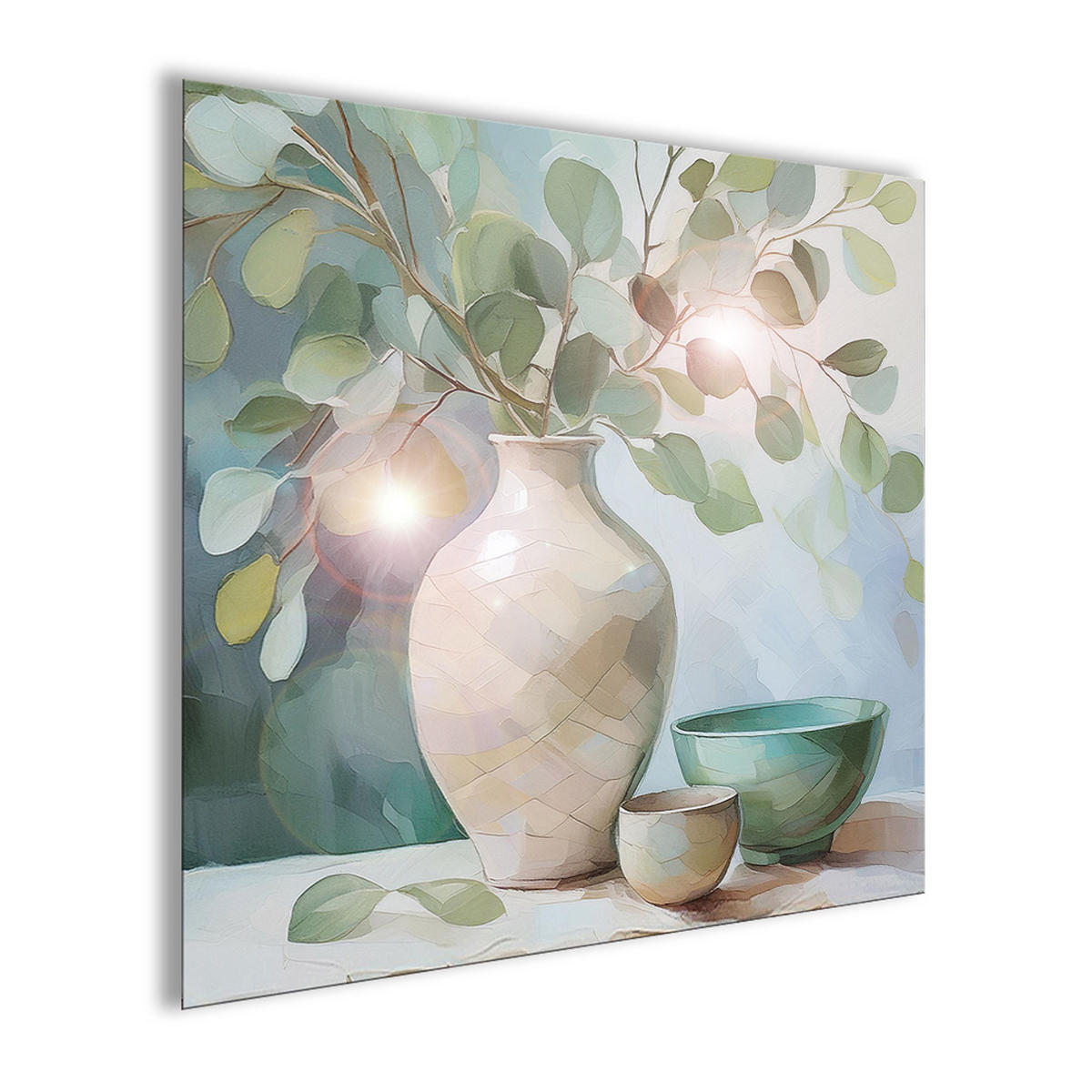 GLASBILD 50x50 cm Stillleben Eukalyptus - Beige, Glas (50/50cm) - artissimo
