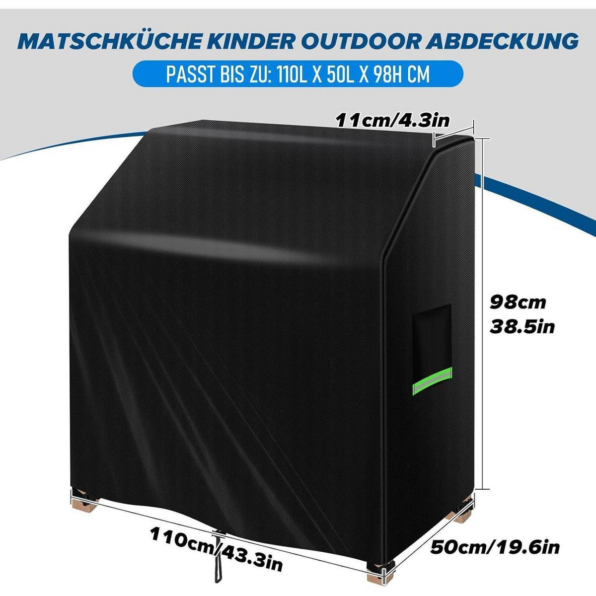 ABDECKUNG für Matschküche 110 x 50 x 98 cm Wasserdicht UV-Beständig - Schwarz, Textil (50/98/110cm)