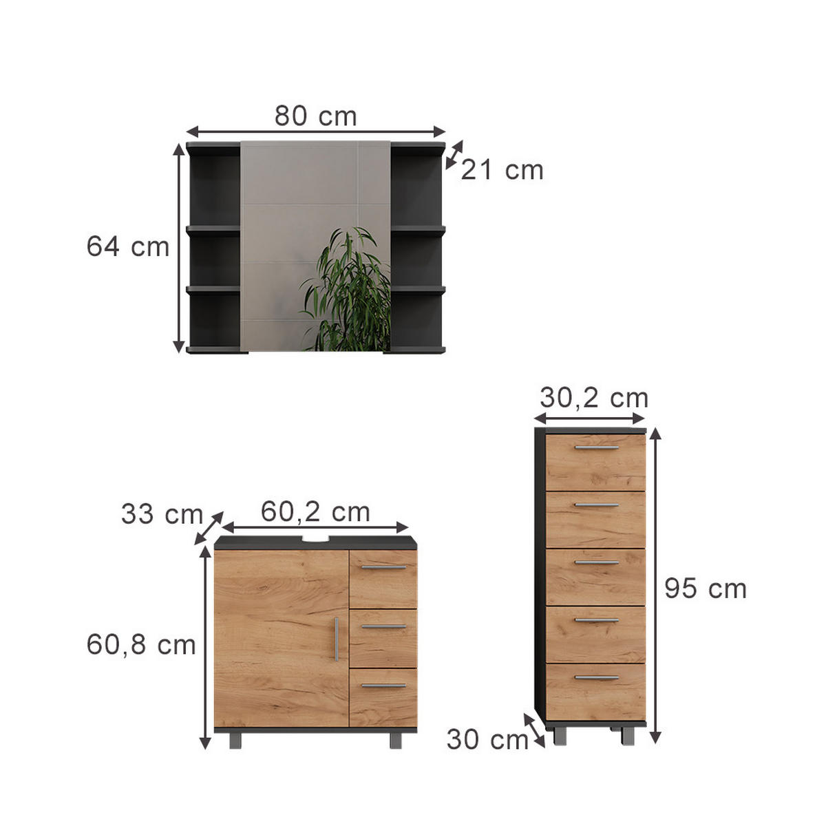 Honigeiche/Anthrazit, Holzwerkstoff (60.2/60.8/33cm) - Vicco