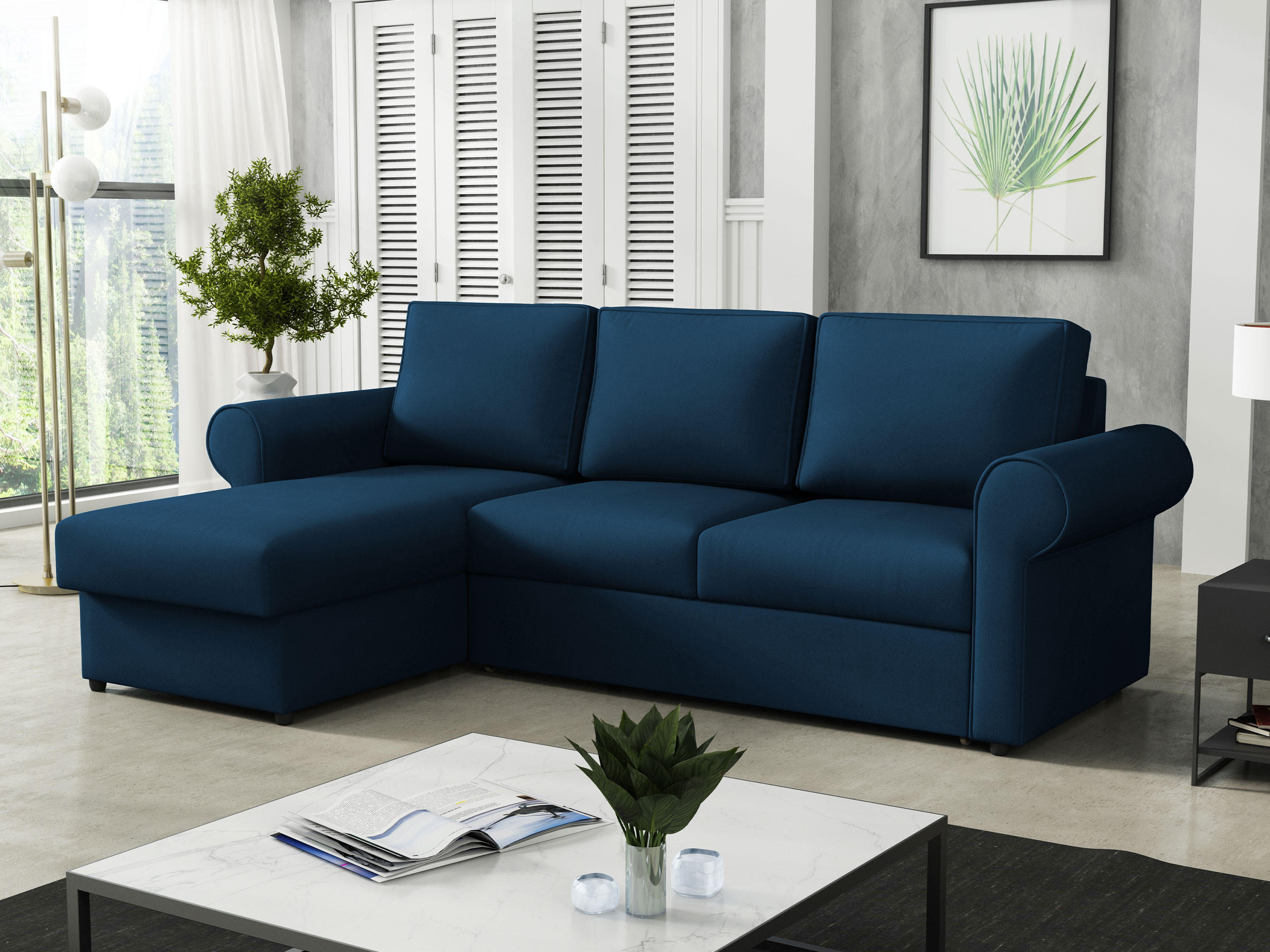 ECKSOFA Monaco - Schwarz/Dunkelblau, Holz/Textil (246/155cm) - MIRJAN24