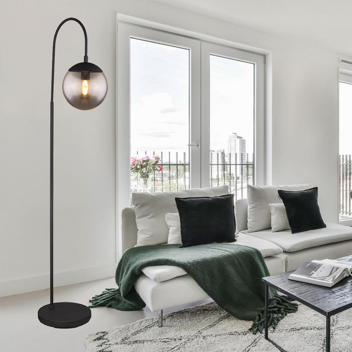 LED STEHLEUCHTE Metall Grau Rauchoptik - Grau, Glas (39/25/150cm) - Globo Lighting