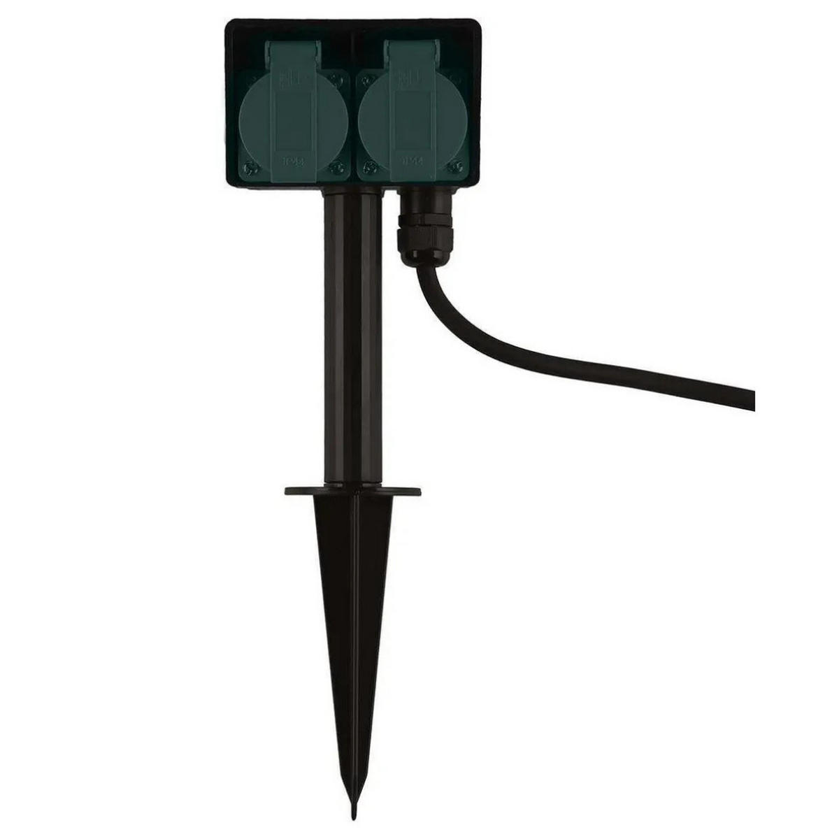 GARTENSTECKDOSE 2-fach, Erdspieß, IP44, Outdoor Steckdose, Außensteckdose, Spritzwassergeschützt, Verlängerung, Garten, Stromverteiler, Rasen - Schwarz/Grün, Kunststoff (8/35.5/18cm) - JUNG