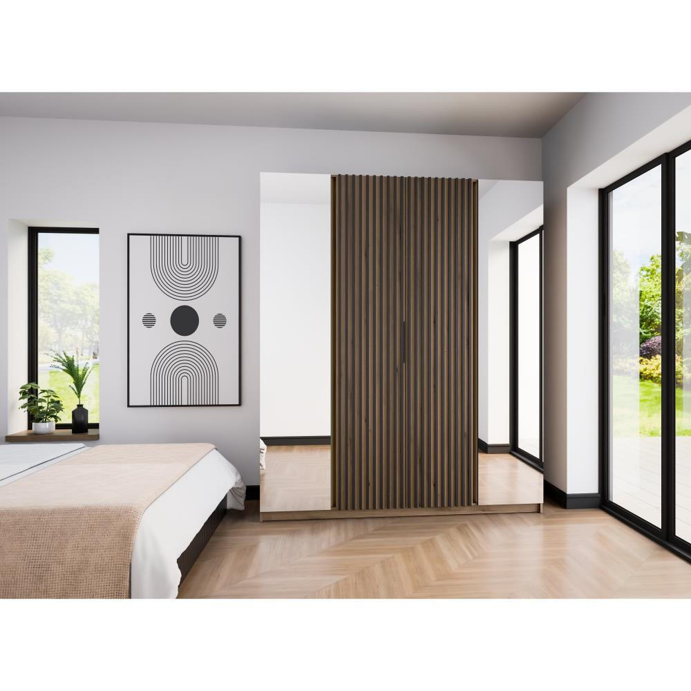 DREHTÜRENSCHRANK Kaya 200/62/239 4-Türig mit zwei Spiegel - Eichefarben/Schwarz, Holzwerkstoff (200/239/62cm) - Beautysofa