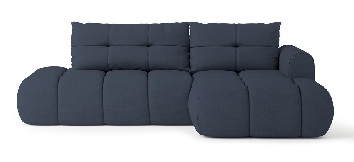 ECKSOFA FLUMA R-S Blau Geflochtener Stoff mit Schlaffunktion - Blau, Holz (274/165cm) - MASSENO
