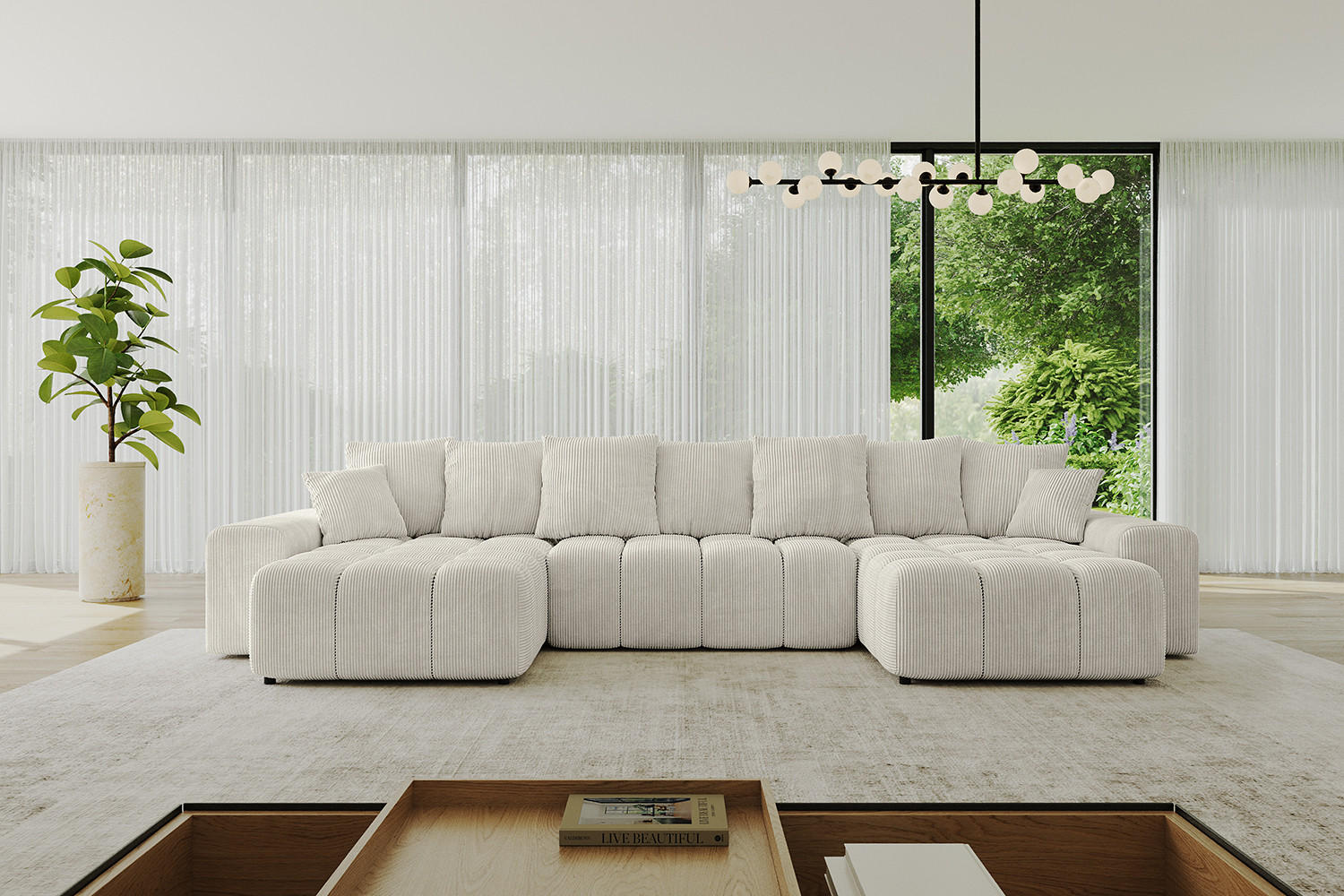 WOHNLANDSCHAFT ENIL-U 390x175x84 Hellgrau Cord - Hellgrau, Holzwerkstoff/Kunststoff (390/84/175cm) - ALTDECOR