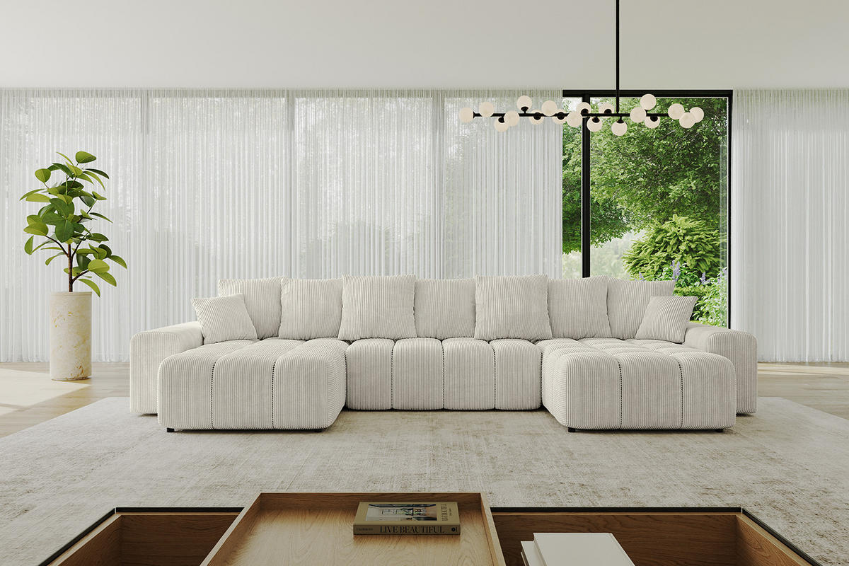 WOHNLANDSCHAFT ENIL-U 390x175x84 Hellgrau Cord - Hellgrau, Holzwerkstoff/Kunststoff (390/84/175cm) - ALTDECOR