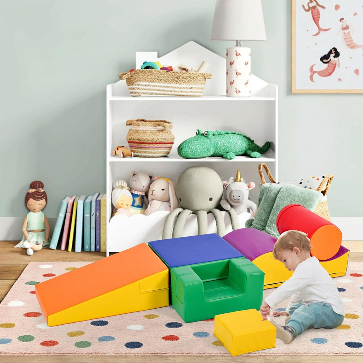 RIESENBAUSTEINE 6-tlg Kinder Klettern Rutschen Krabbeln bunt Soft - Gelb, Leder (60/40/160cm) - FLIEKS