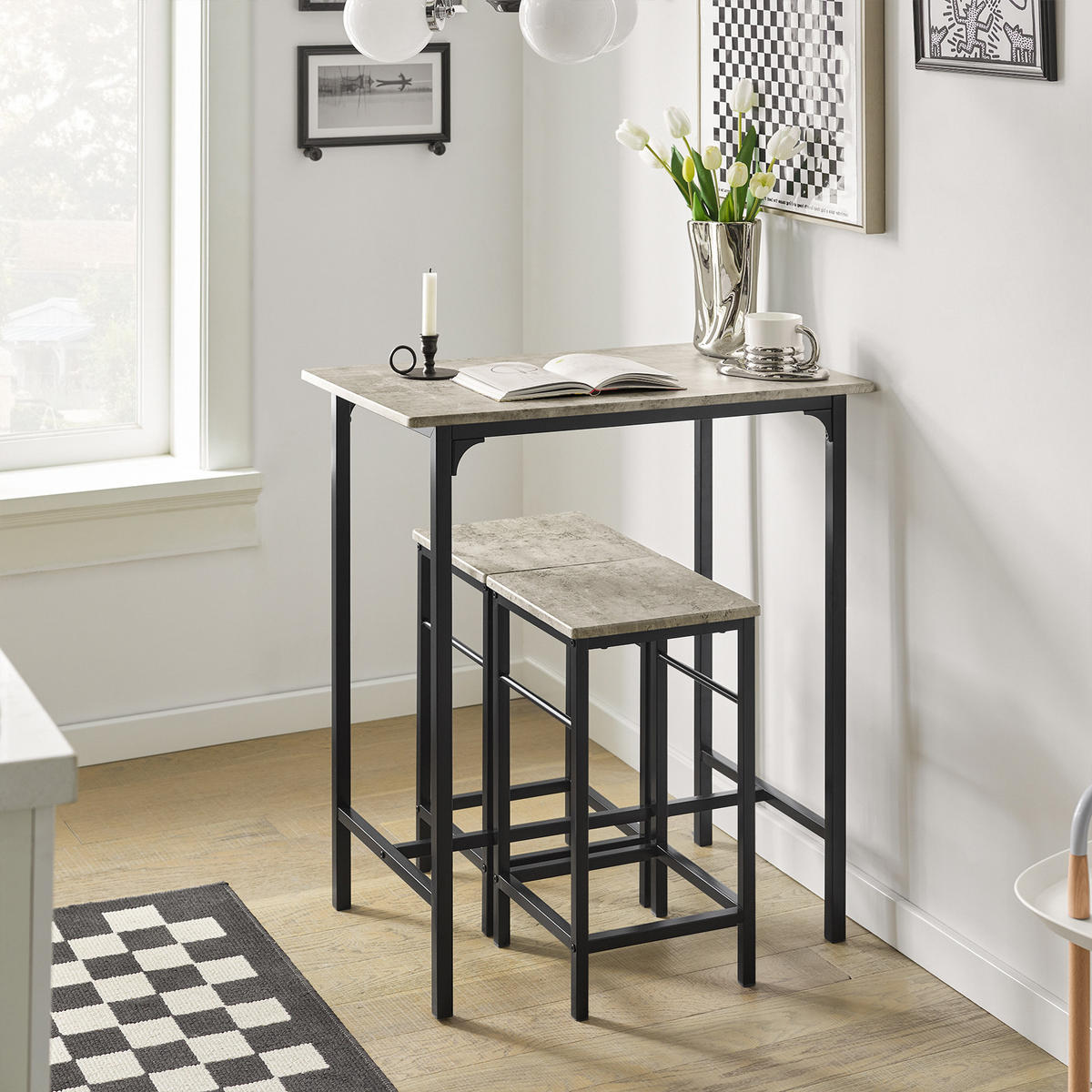 BARTISCH + 2 x BARHOCKER - Grau, Holzwerkstoff (80/88/50cm) - SoBuy
