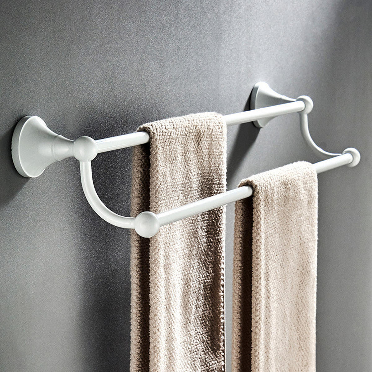 HANDTUCHHALTER – Weiße Doppelstange – 55 cm Länge - Weiß, Metall (13/7/55cm)