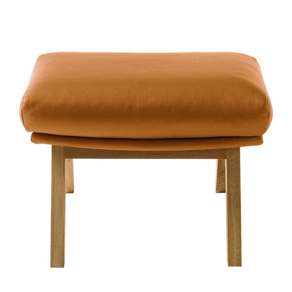 HOCKER mit Holzfüßen - Eichefarben/Cognac, Leder/Eichenholz (54/41/41cm) - home24