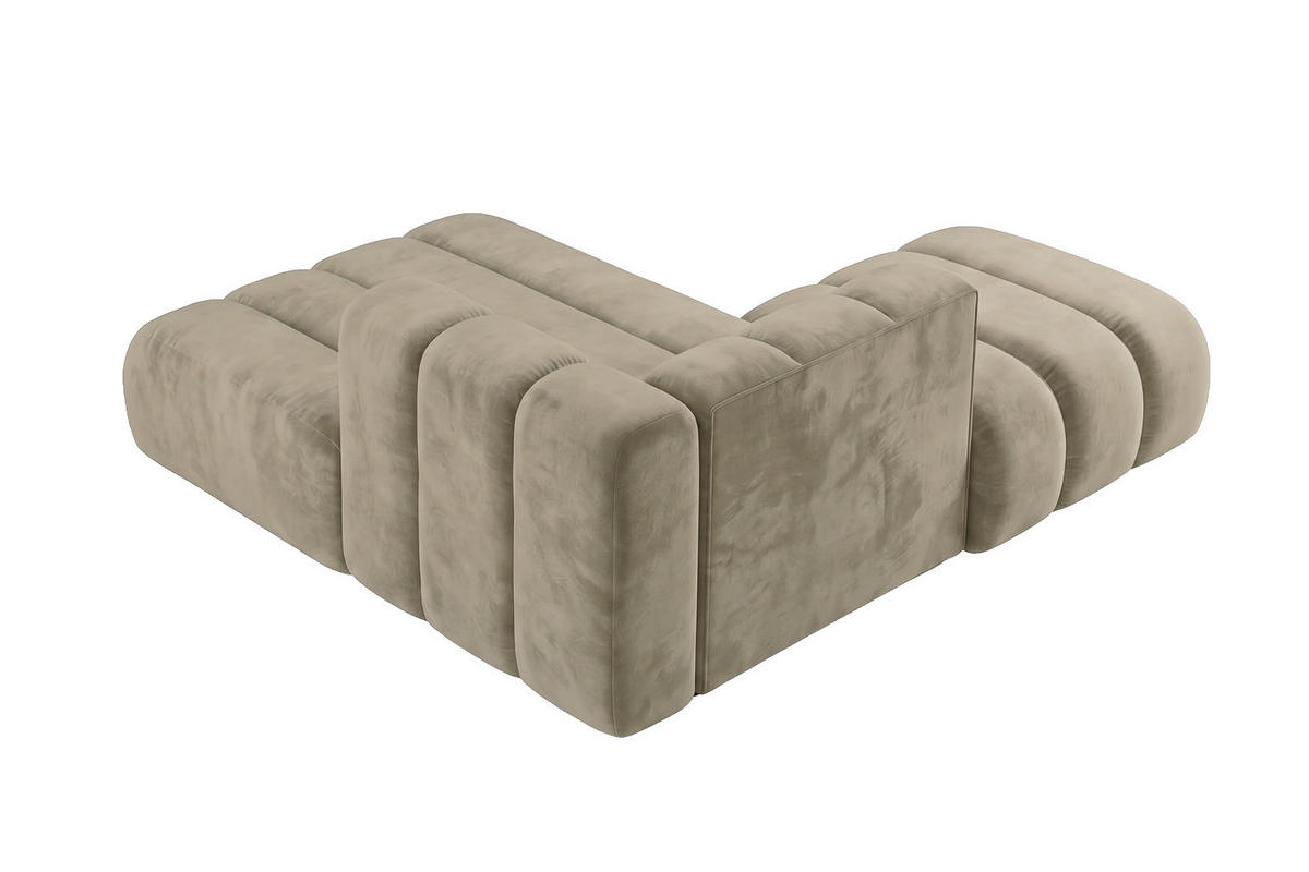 CHAISELONGUE Modulare Mit Hocker, Velvet-Stoff Riviera, Beige, Links, GRAND - Beige, Holz (204/179cm) - Kaiser Möbel