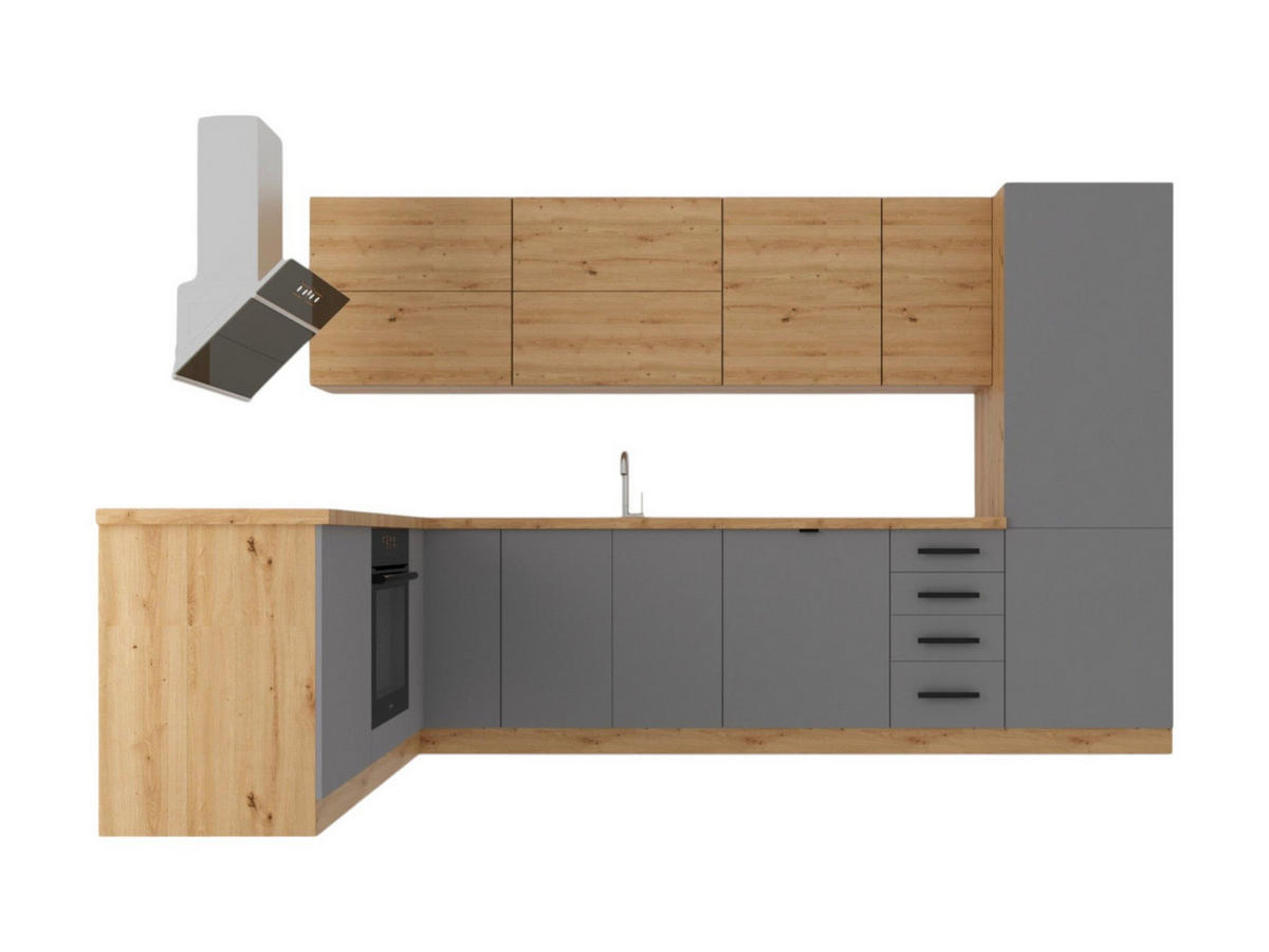 ECKKÜCHE 330 x 210 cm – Nexa K53-G330 – in Beige & Woodline / Matt - Beige/Schwarz, Holz/Metall (330/212/58cm) - ROYAL24_MARKT