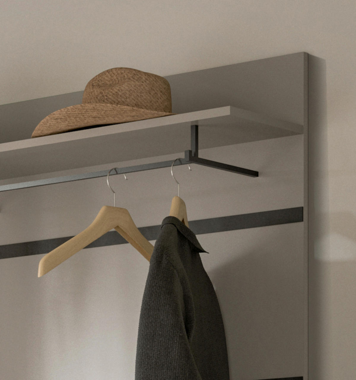 GARDEROBENPANEEL grau, schwarz 85 cm, Wandgarderobe mit Kleiderstange - Schwarz/Grau, Holzwerkstoff/Metall (85/93/25cm) - Inn.Furn
