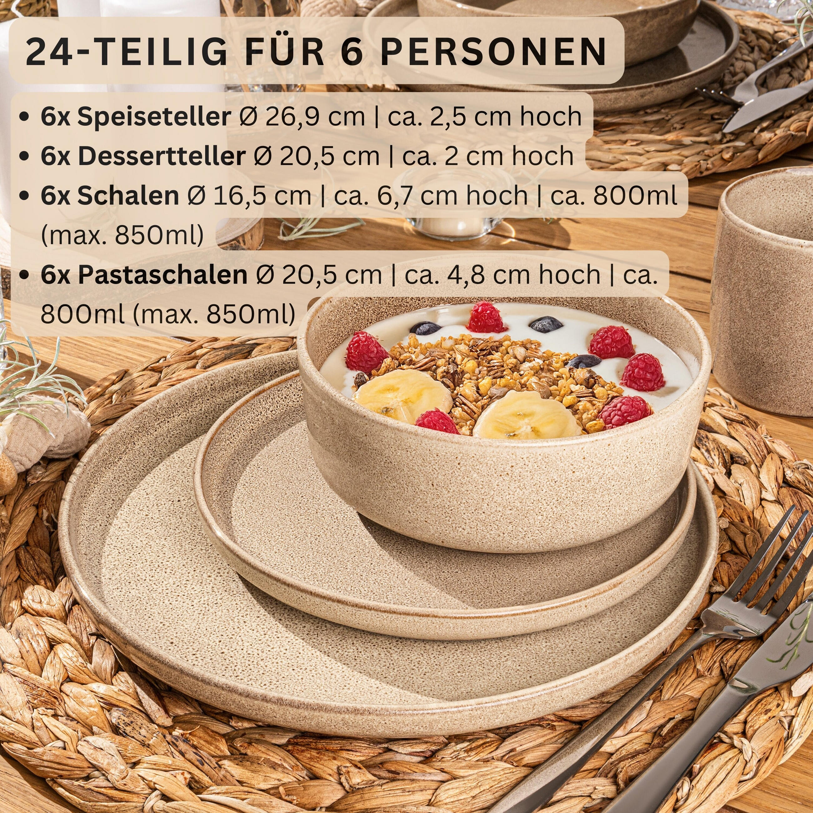 TAFELSERVICE KAIRO MOCHA - 24 teilig aus Steingut - Beige, Keramik (70/30/70cm) - Sänger