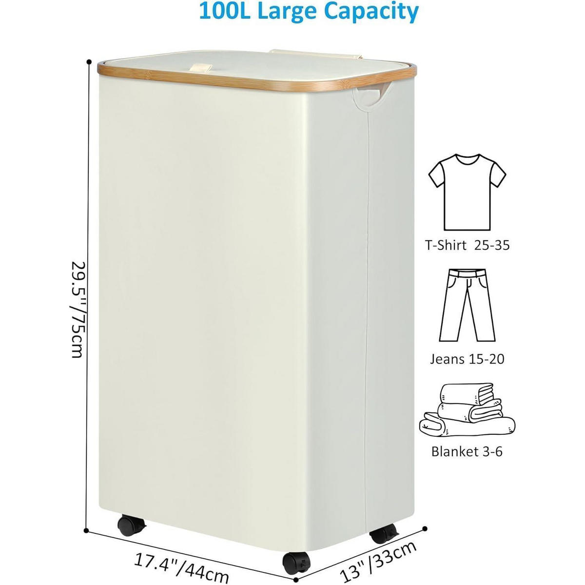 WÄSCHEKORB mit Rollen 100L Beige - Beige, Naturmaterialien (33/75/44cm)