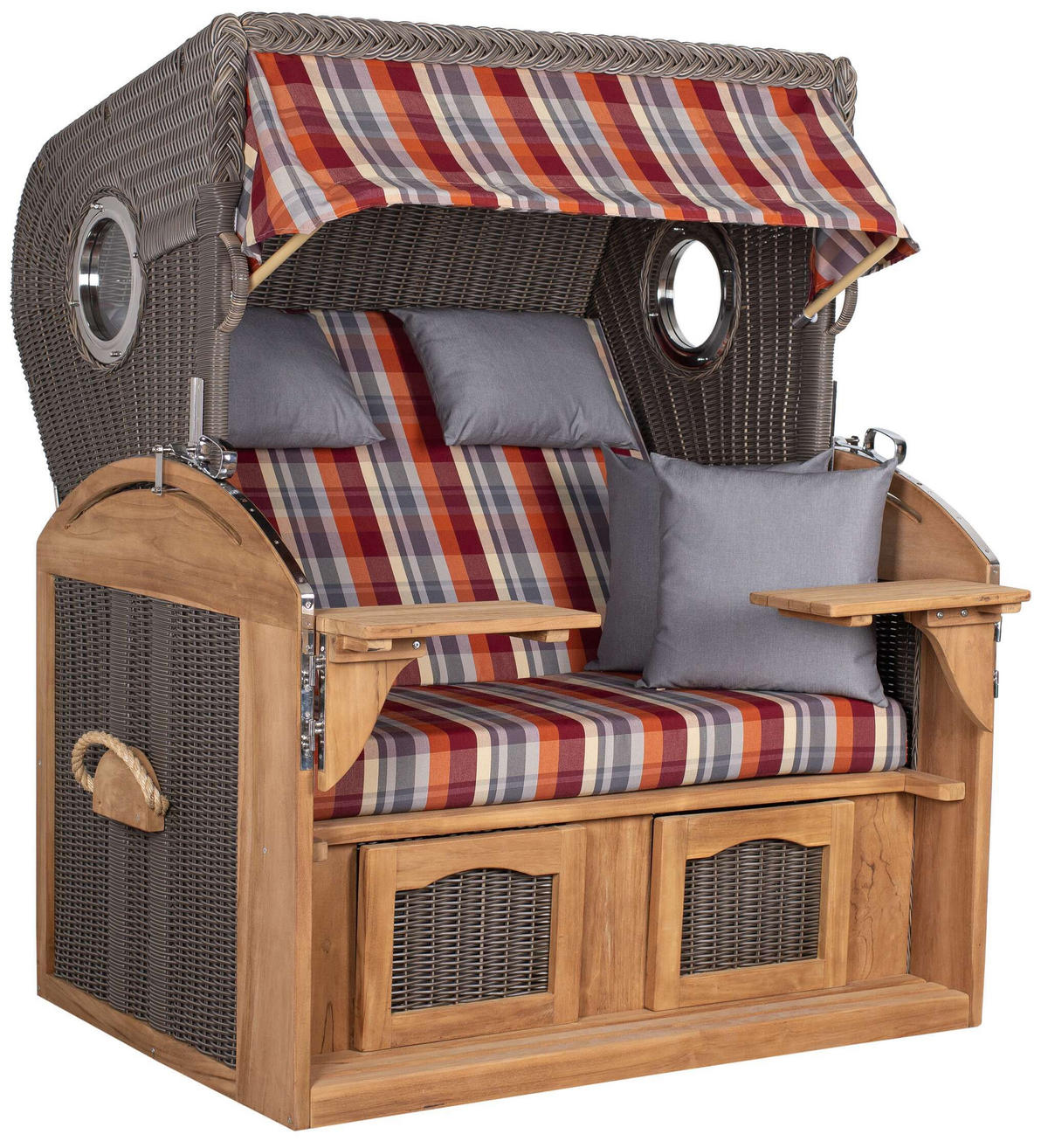 STRANDKORB XL Schillig Bullauge - Rot/Braun, Metall (142/170/95cm) - Mr. Deko