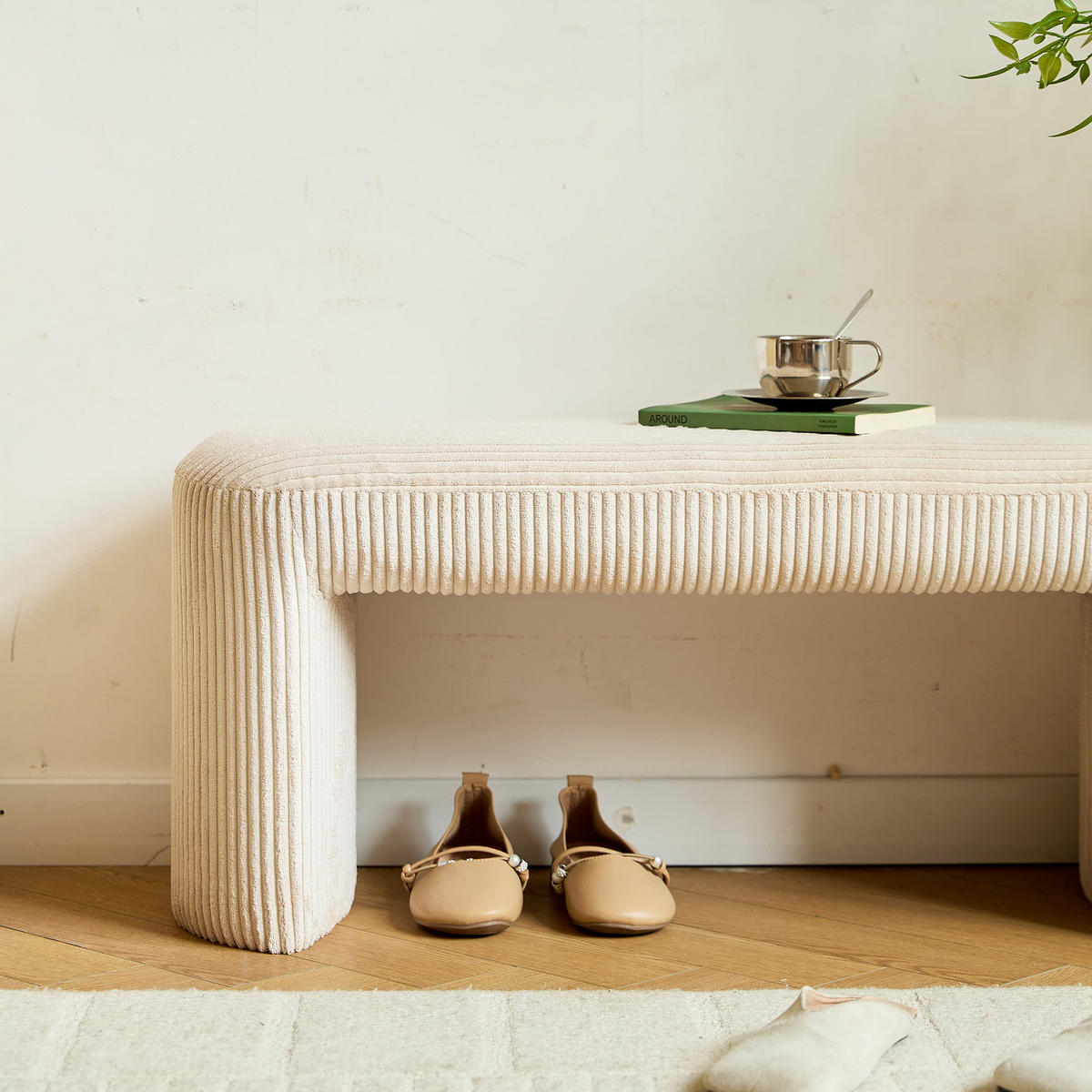 SITZBANK Samt Beige - Beige, Textil (90/41/35cm) - Nordlys