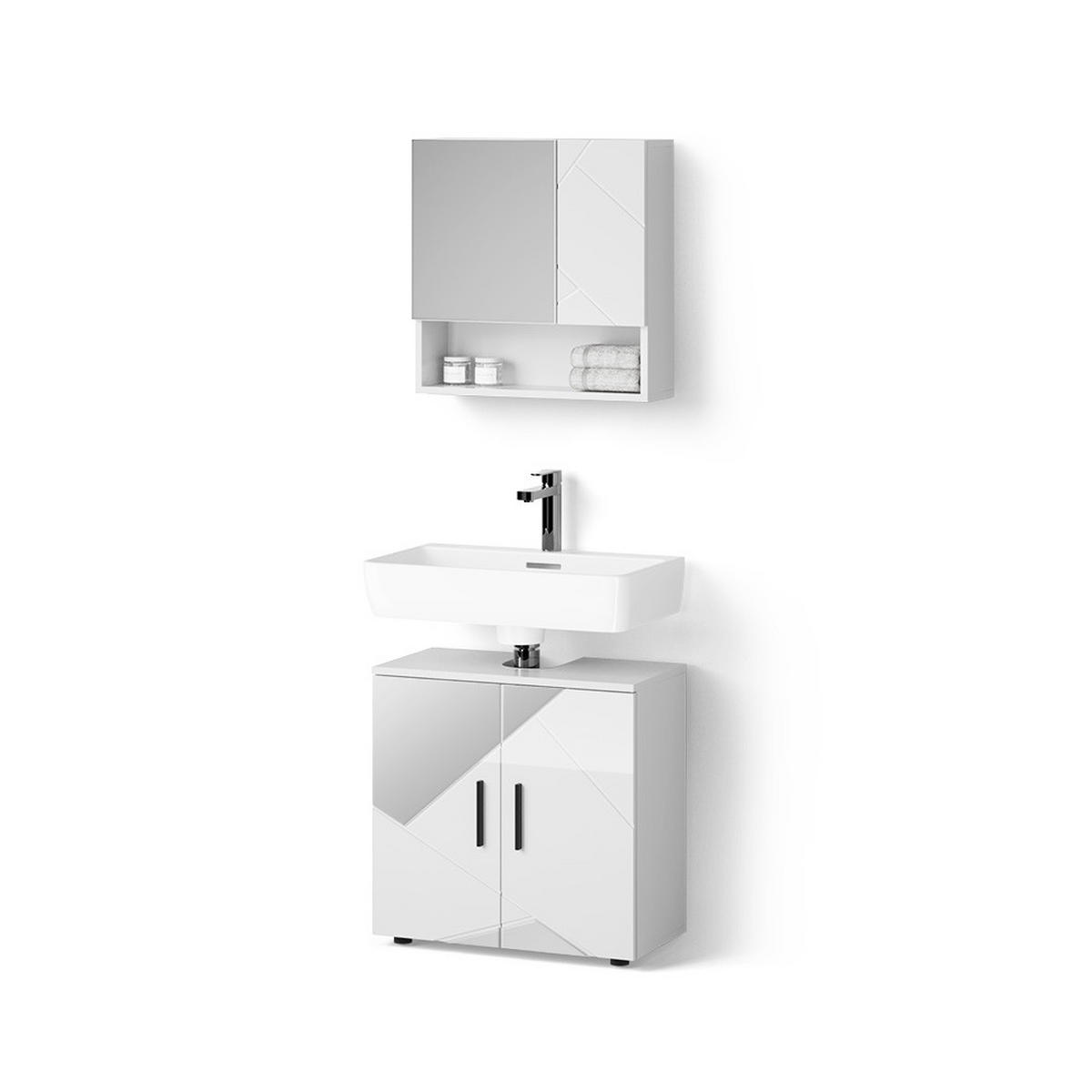 BADMÖBEL-SET Ronco Weiß Hochglanz mit Einsätzen 2 Teile, Unterschrank 60 cm - Weiß Hochglanz, Holzwerkstoff (60/60/59cm) - Livinity®