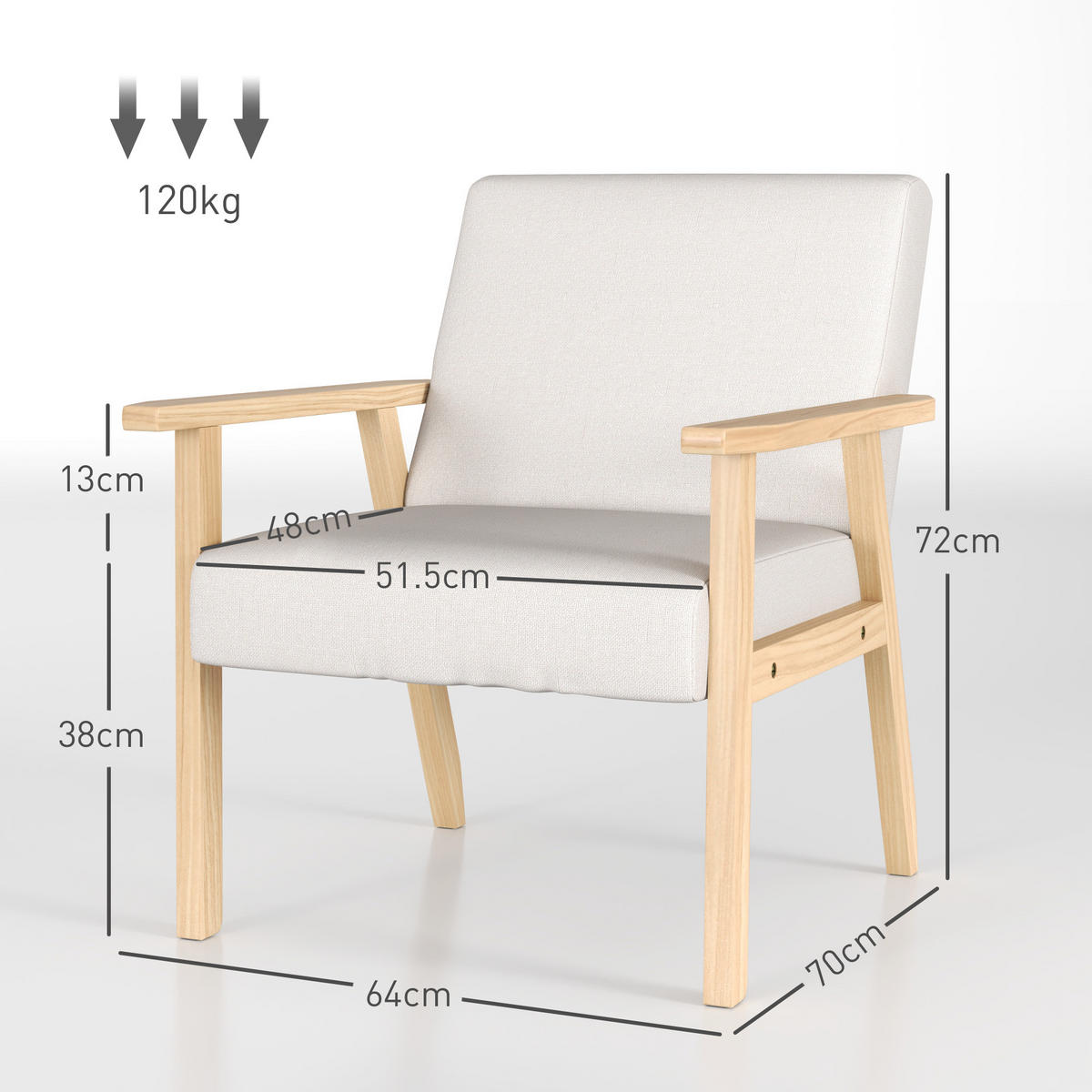 LOUNGESESSEL mit Armlehnen, 64 x 70 x 72 cm, Cremeweiß - Weiß, Textil (64/72/70cm) - HOMCOM