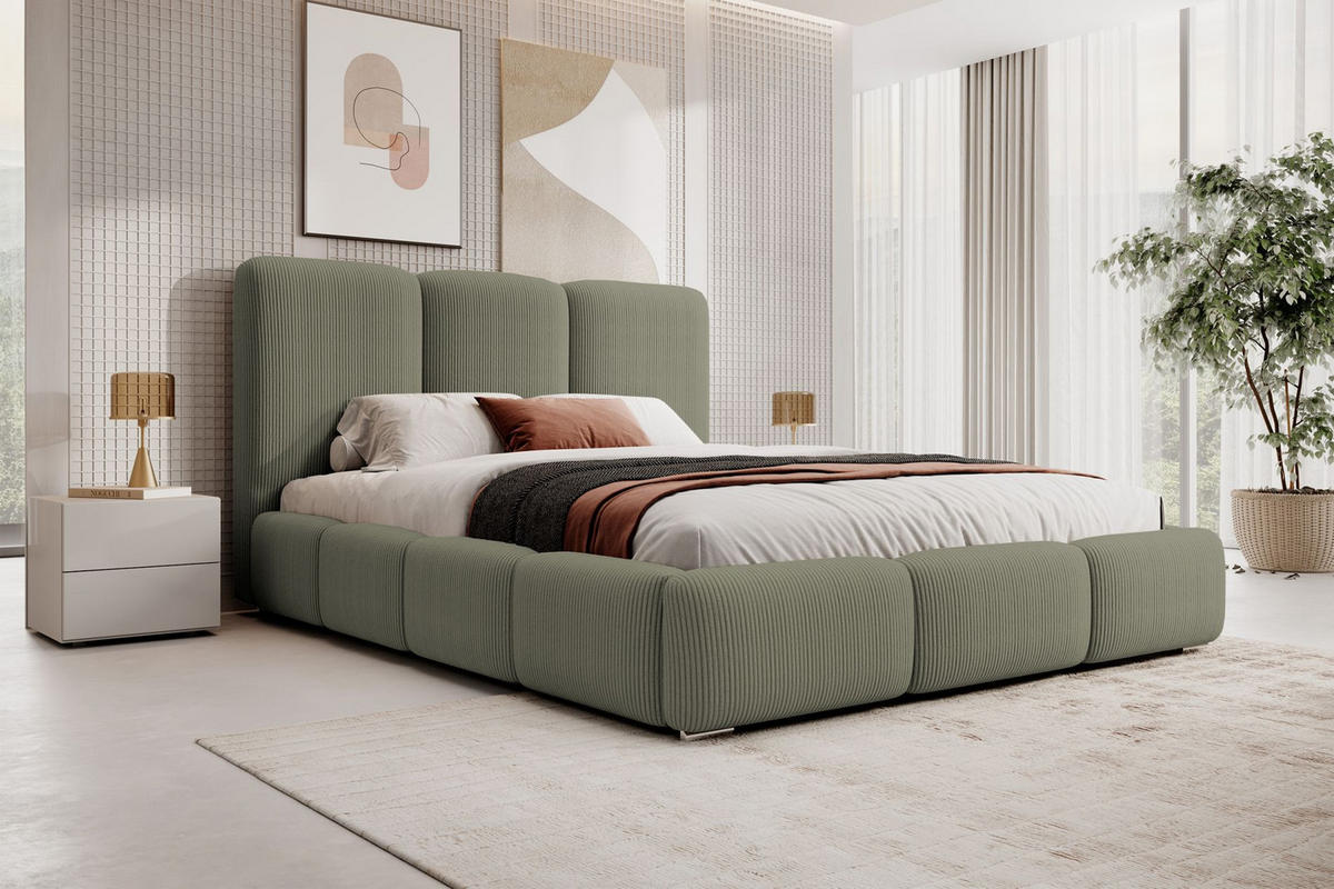 POLSTERBETT Bauro Olivgrün mit Cordbezug 140x200 cm - Silberfarben/Olivgrün, Textil (140/200cm) - Selsey