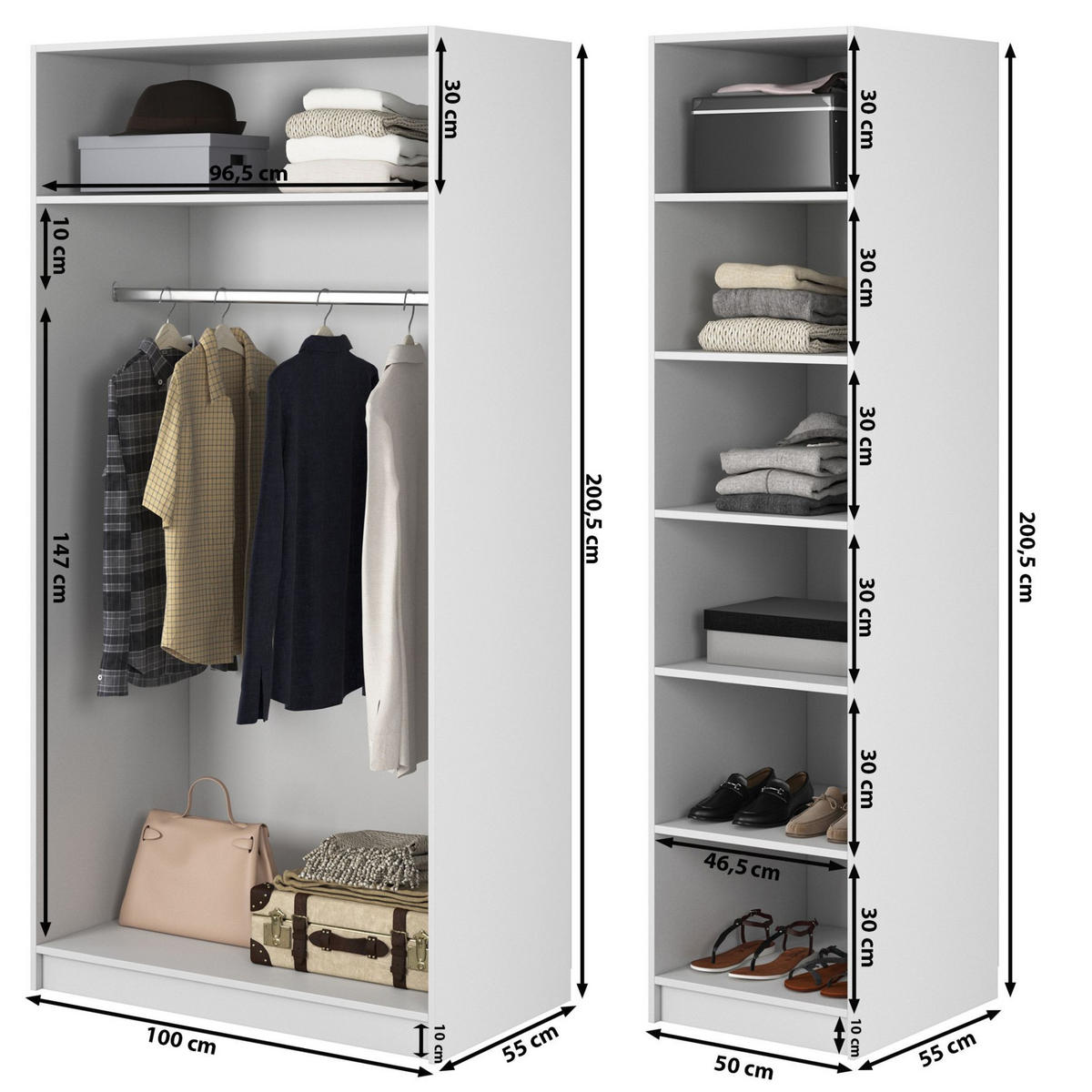 KLEIDERSCHRANK Moonir Weiß 150 cm - Goldfarben/Weiß, Holzwerkstoff/Metall (150/200.5/57cm) - Selsey
