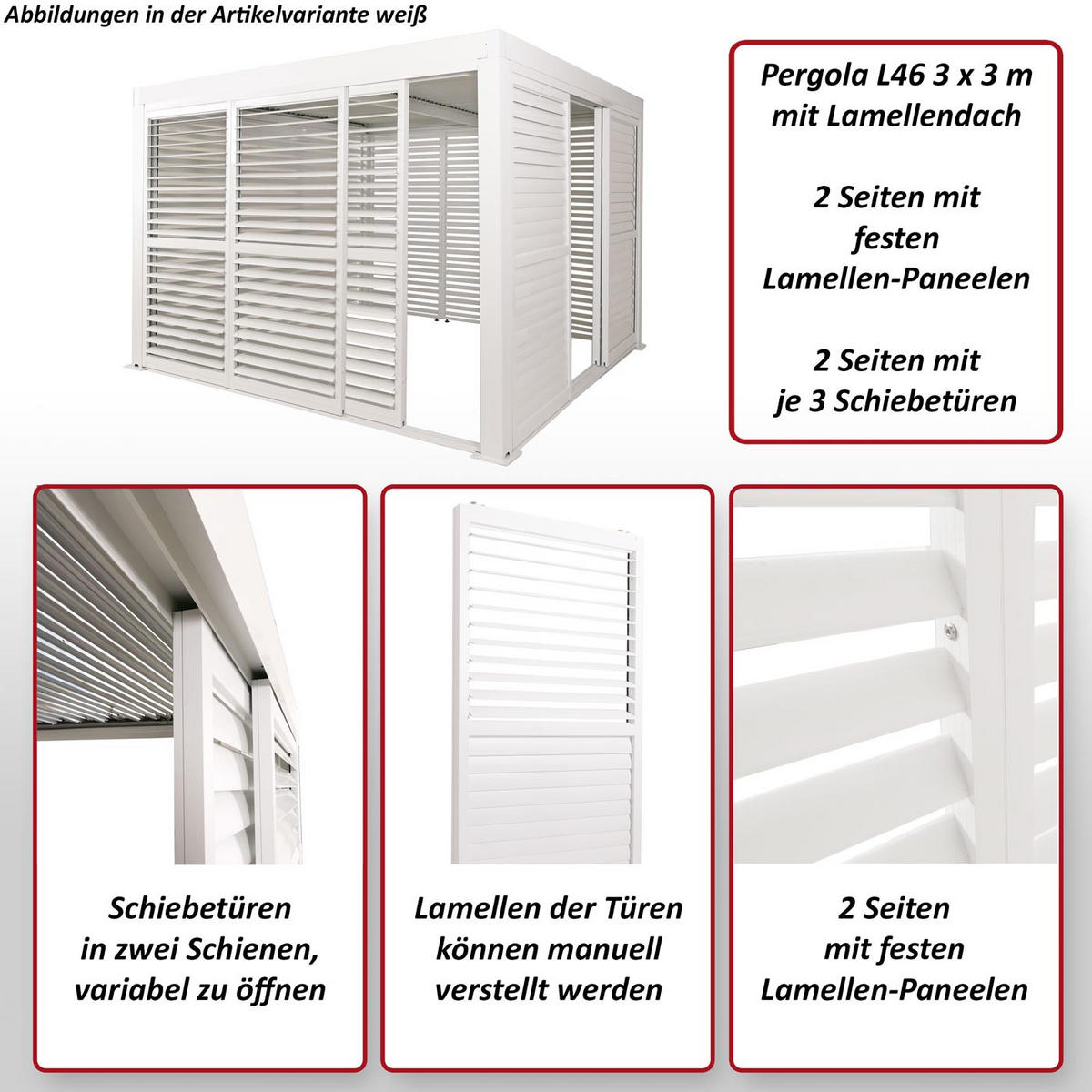PERGOLA MIT SCHIEBETÜR Weiß - Weiß, Metall (300/220/300cm) - MCW